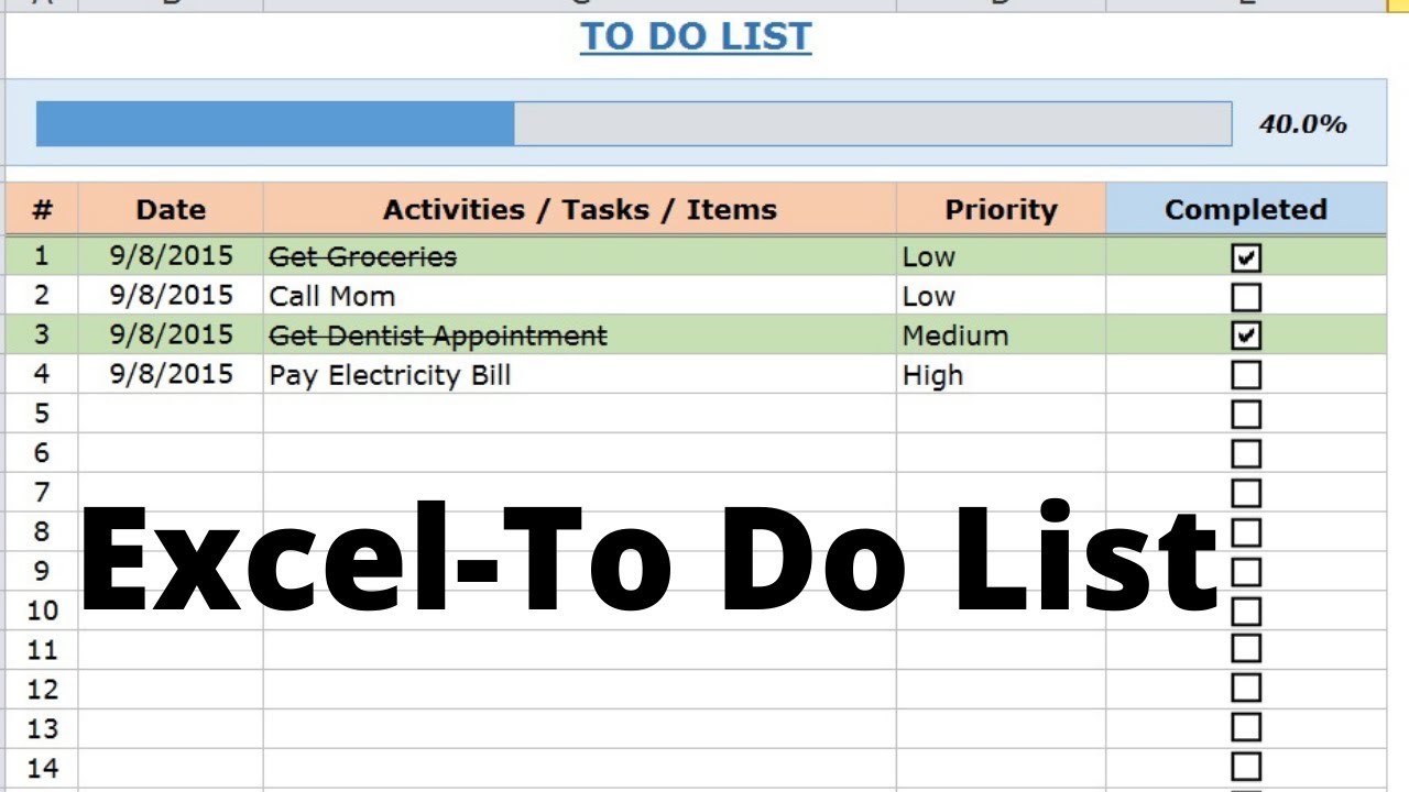 Excel to do lists